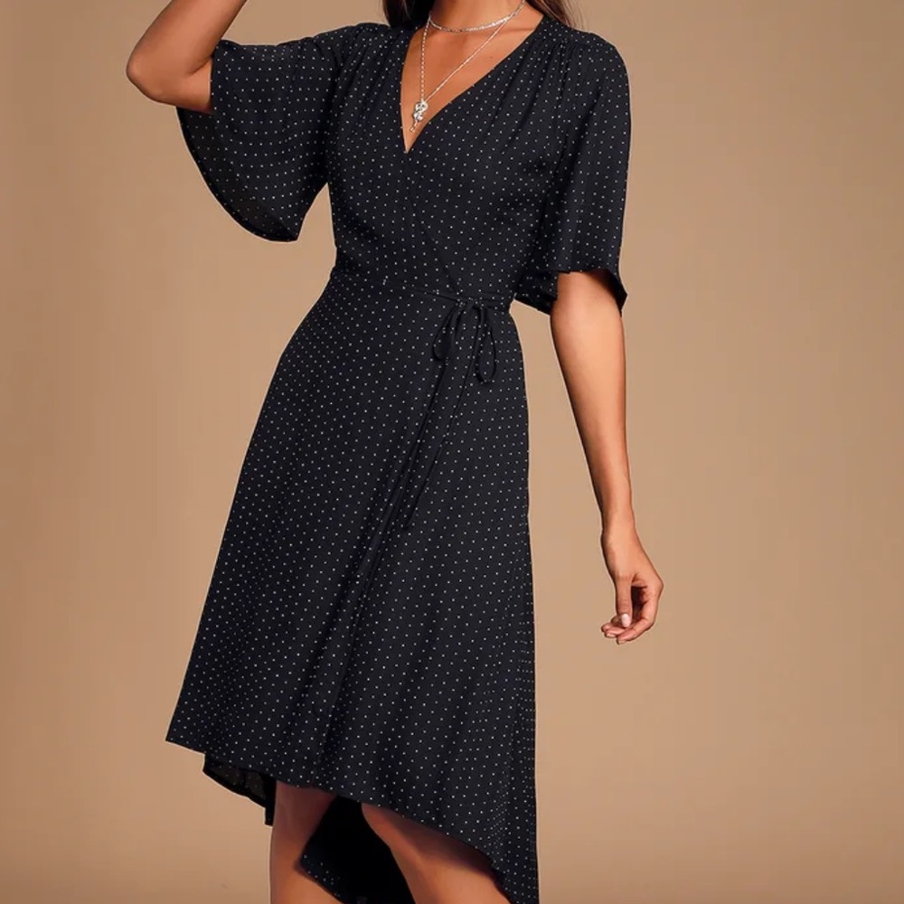 Lulus Farah Black Print Midi Wrap Dress